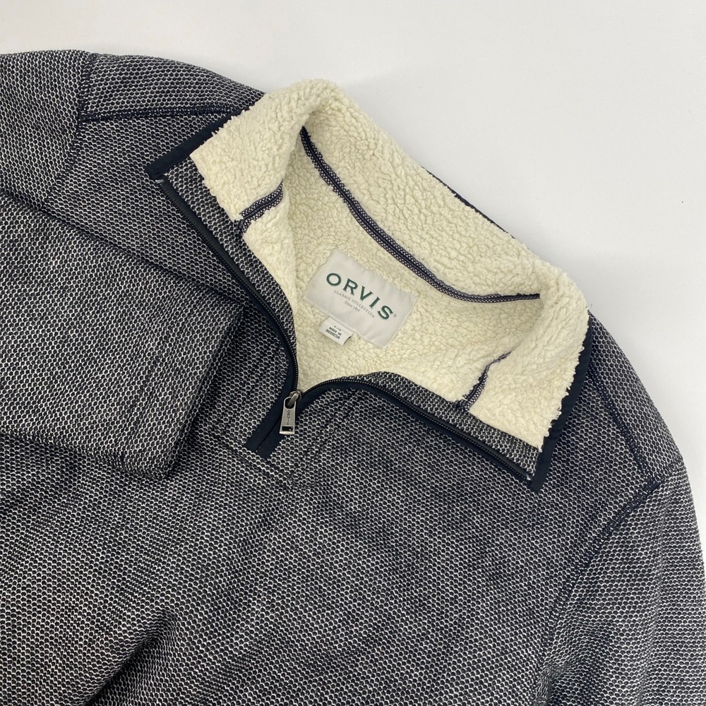 Orvis Quarter 1/4 Zip Pullover Mens Large Gray Sherpa Waffle Knit Thermal Cabin
